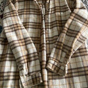 American Eagle Outfitters Tan and Cream Plaid Shirt